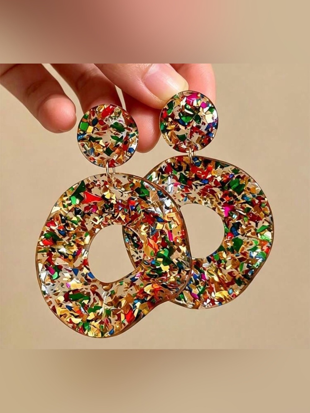 Multicolor Confetti Circle Drop Earrings by